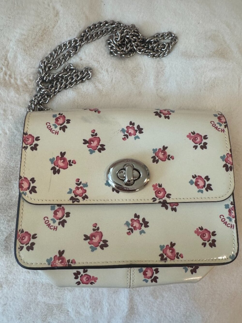Coach Floral Bloom Bowery Crossbody Patent Leather Chain Shoulder Bag 28184